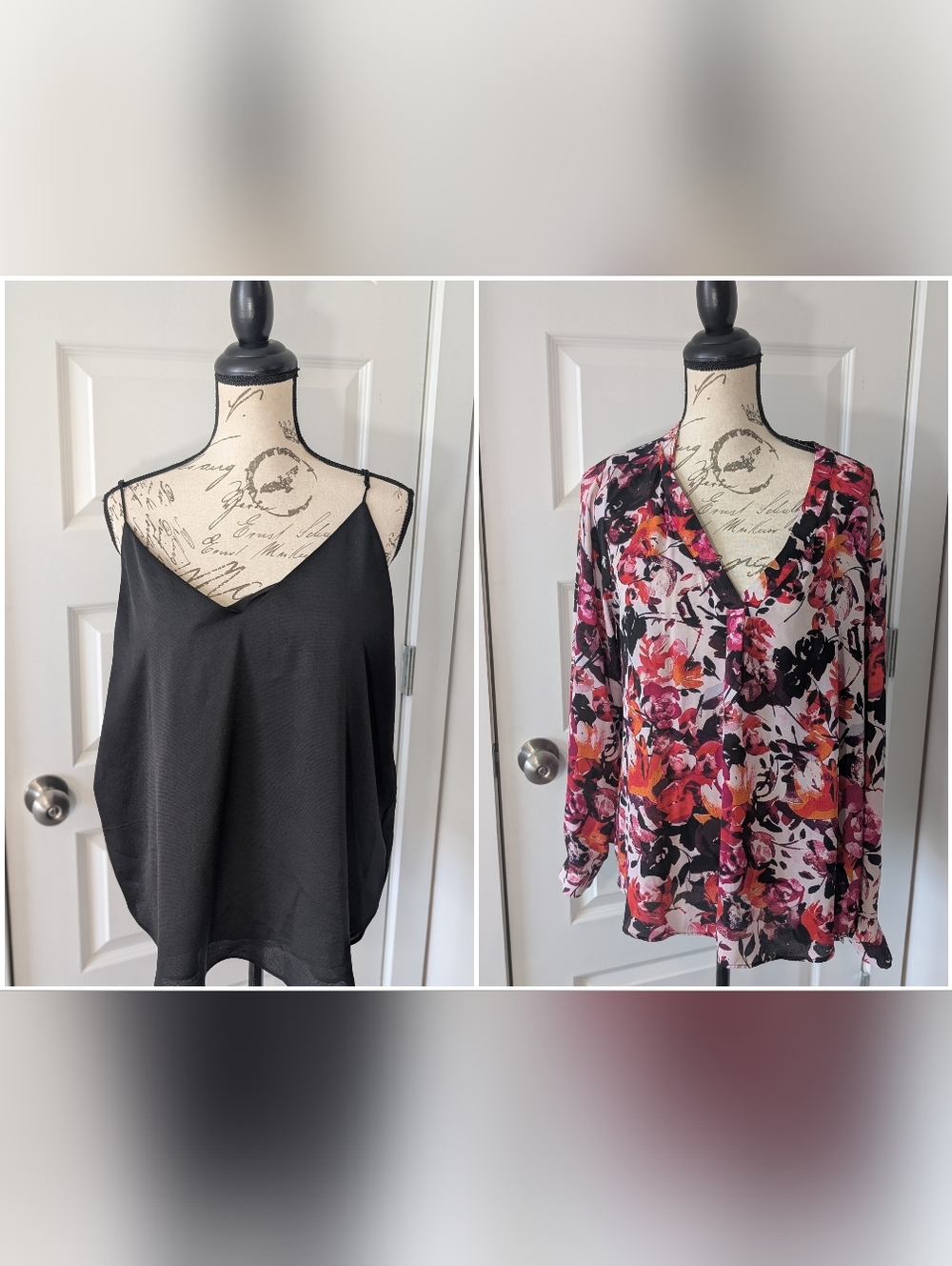 2 Top XL Bundle - XL Express Black Cami & XL Rose & Olive Blouse